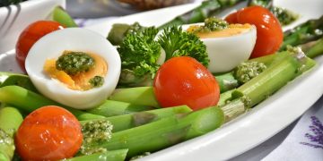 meal, asparagus, dish, food, vegetables, egg, tomatoes, pesto, green asparagus, wild garlic pesto, cooked, cuisine, healthy, diet, tasty, egg, egg, diet, diet, diet, diet, diet