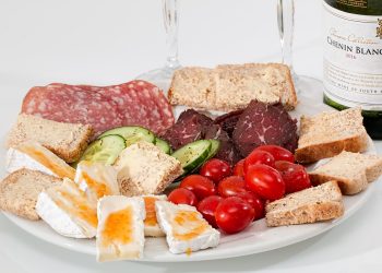 hors d'oeuvre, starters, appetizers, charcuterie, delicatessen, food platter, catering, cheese, salami, smoked beef, tomato, snack, bread, plate, cuisine, protein, antipasto, meat, tasty, platter, assortment, appetite, finger food, buffet, canapes, nourishment, nutrition, protein, protein, protein, protein, protein
